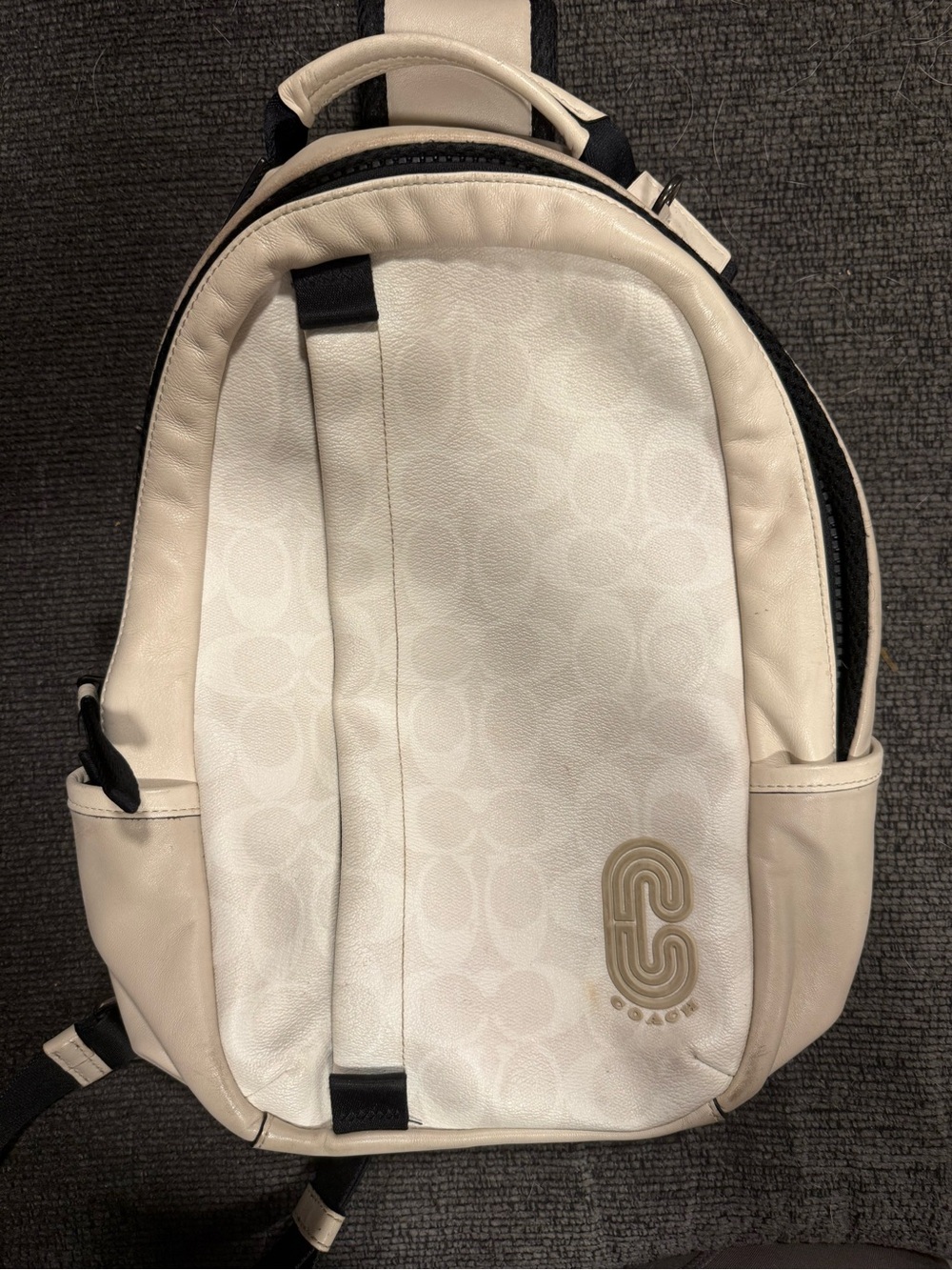 Coach Men’s Cream and Black Signature Canvas Backpack
